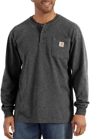 Carhartt Men's Big & Tall Loose Fit Heavyweight Long-Sleeve Pocket Henley T-Shirt, Carbon Heather, 3X-Large