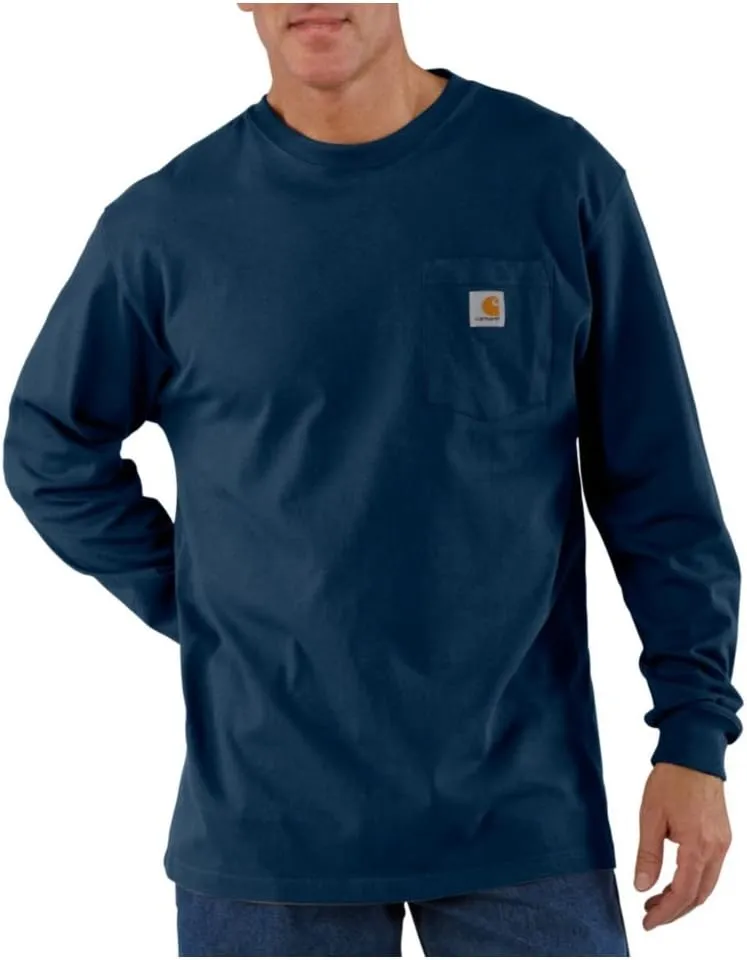 Carhartt Men's Loose Fit Heavyweight Long-Sleeve Pocket T-Shirt, Navy, REG-3XL