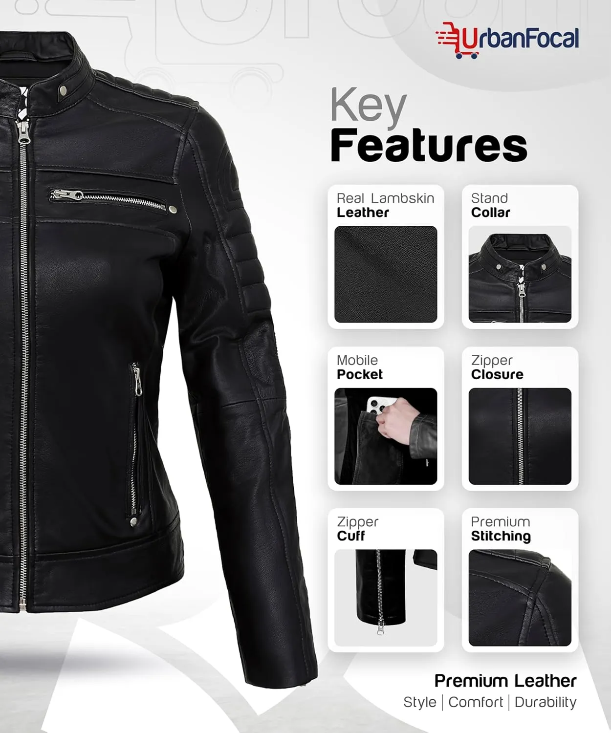 Casual Outerwear Real Lambskin Motorcycle Jacket Women - Classic Biker Style Euro Collar Womens Leather Jacket