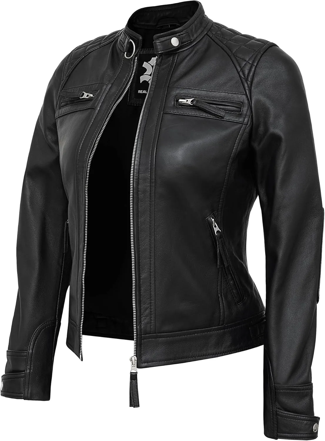 Casual Outerwear Real Lambskin Motorcycle Jacket Women - Classic Biker Style Euro Collar Womens Leather Jacket