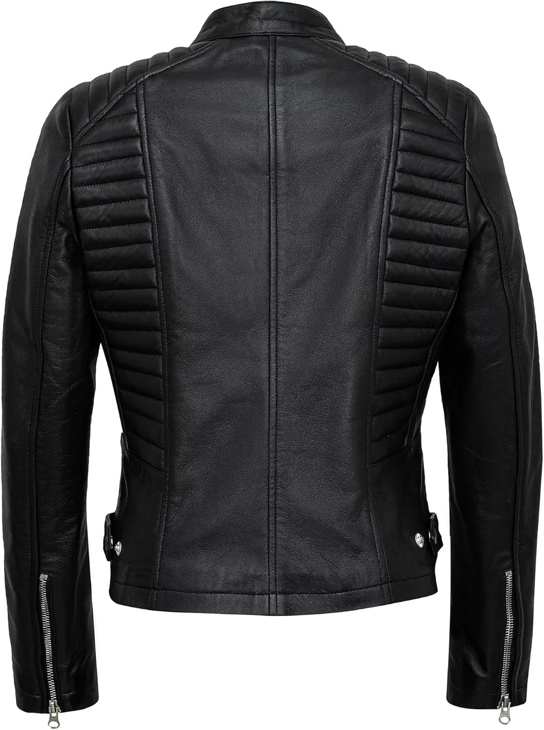 Casual Outerwear Real Lambskin Motorcycle Jacket Women - Classic Biker Style Euro Collar Womens Leather Jacket