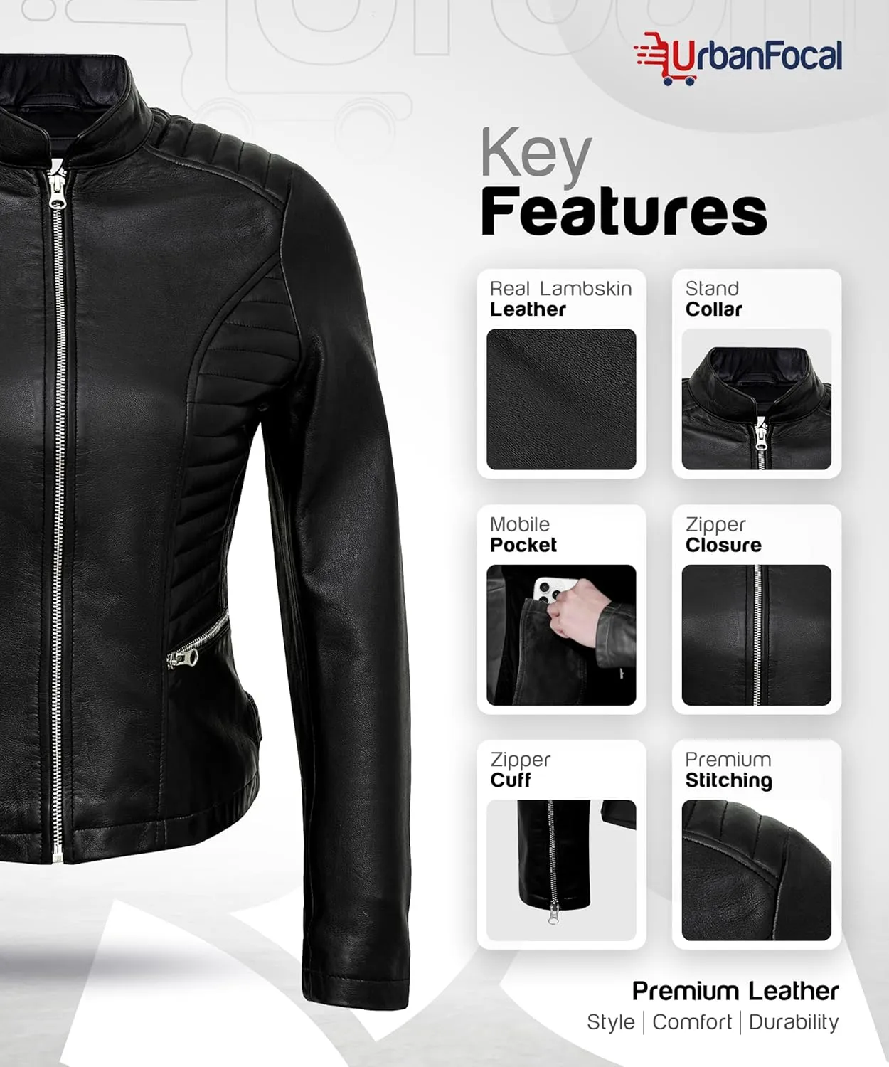 Casual Outerwear Real Lambskin Motorcycle Jacket Women - Classic Biker Style Euro Collar Womens Leather Jacket