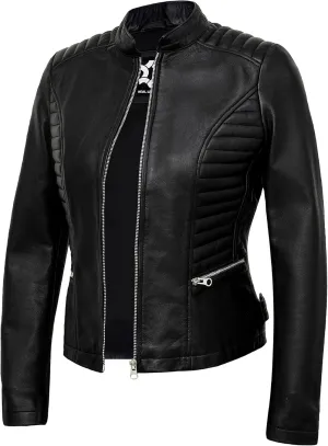 Casual Outerwear Real Lambskin Motorcycle Jacket Women - Classic Biker Style Euro Collar Womens Leather Jacket