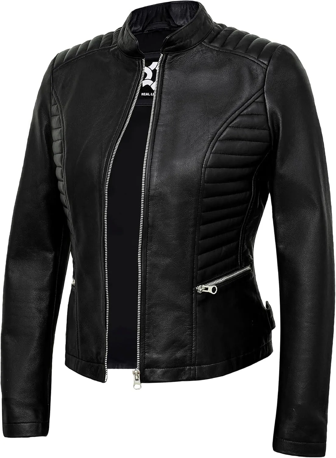 Casual Outerwear Real Lambskin Motorcycle Jacket Women - Classic Biker Style Euro Collar Womens Leather Jacket