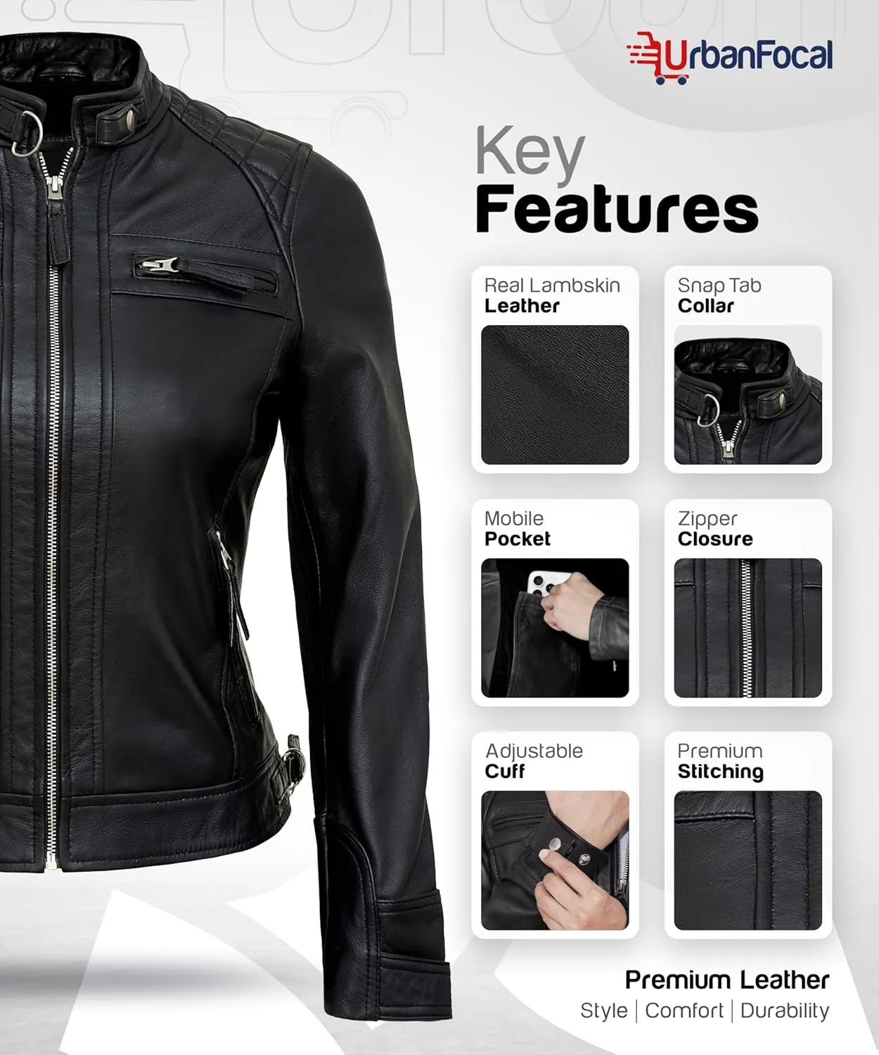 Casual Outerwear Real Lambskin Motorcycle Jacket Women - Classic Biker Style Euro Collar Womens Leather Jacket
