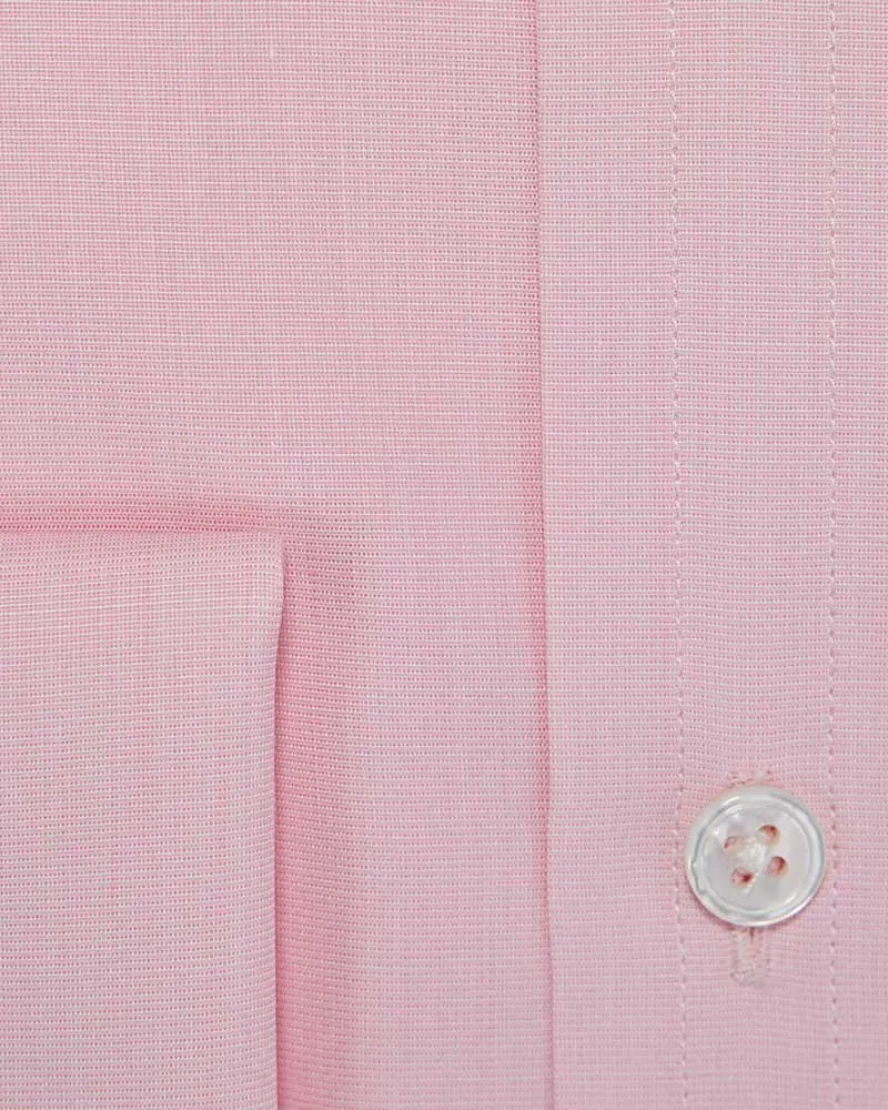 Classic Fit Plain Pink End-on-End Cotton Shirt with Cut-away Collar & Double Cuff