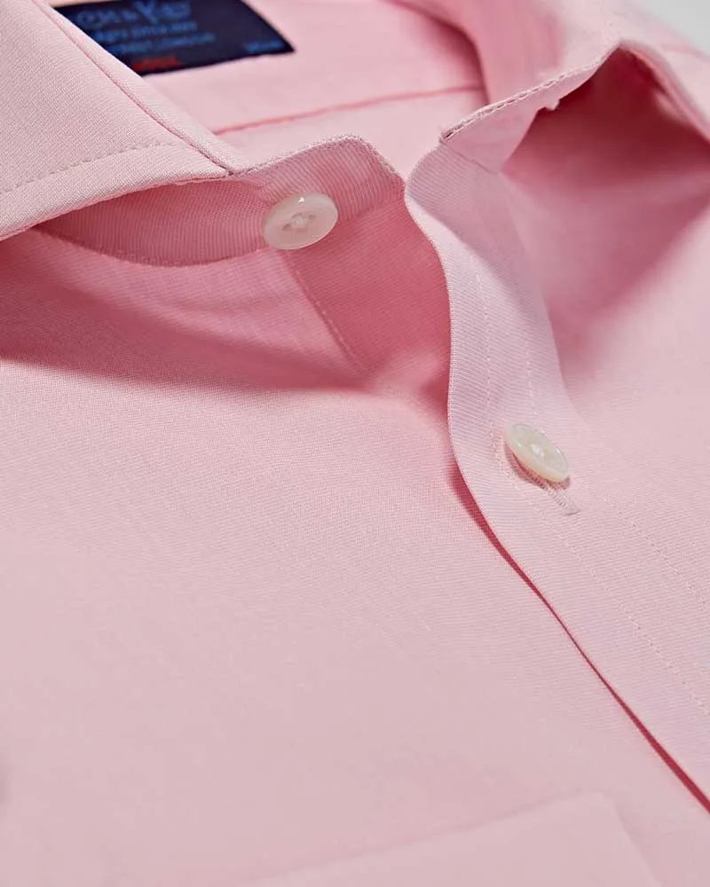 Classic Fit Plain Pink End-on-End Cotton Shirt with Cut-away Collar & Double Cuff