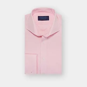 Classic Fit Plain Pink End-on-End Cotton Shirt with Cut-away Collar & Double Cuff