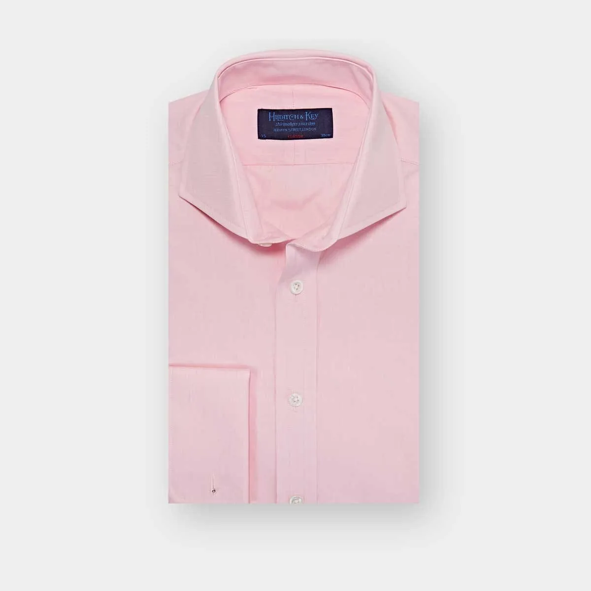Classic Fit Plain Pink End-on-End Cotton Shirt with Cut-away Collar & Double Cuff