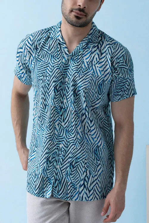Coastline Hemp Cuban Shirt in Blue Wave