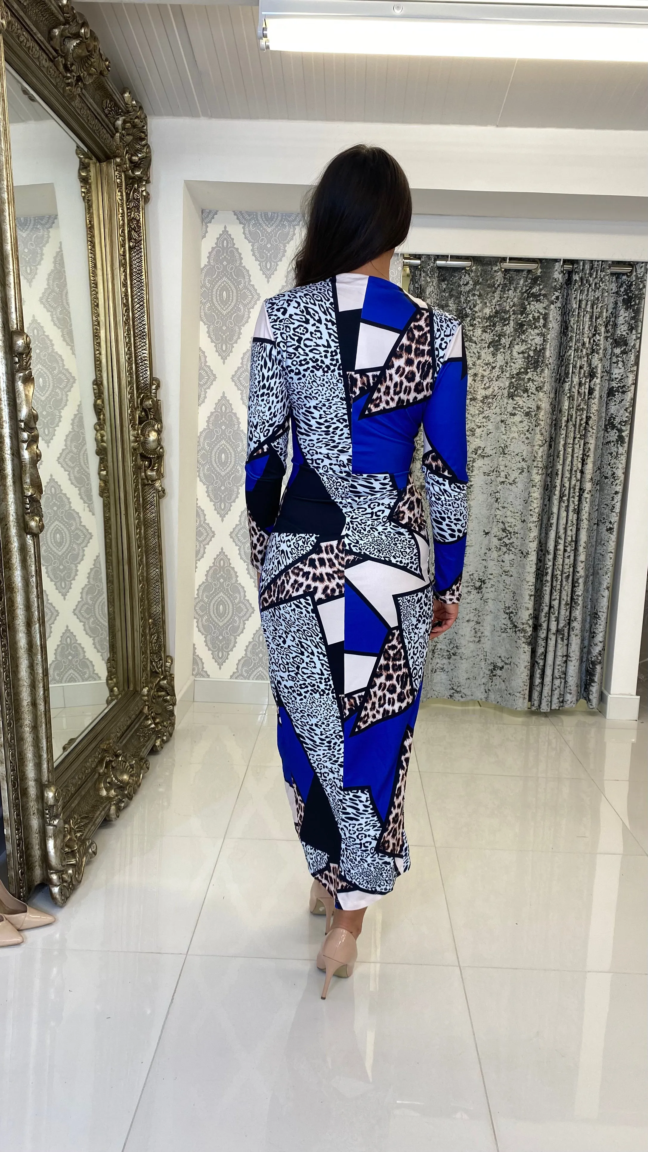 Cobalt Blue Animal Print Midi Dress