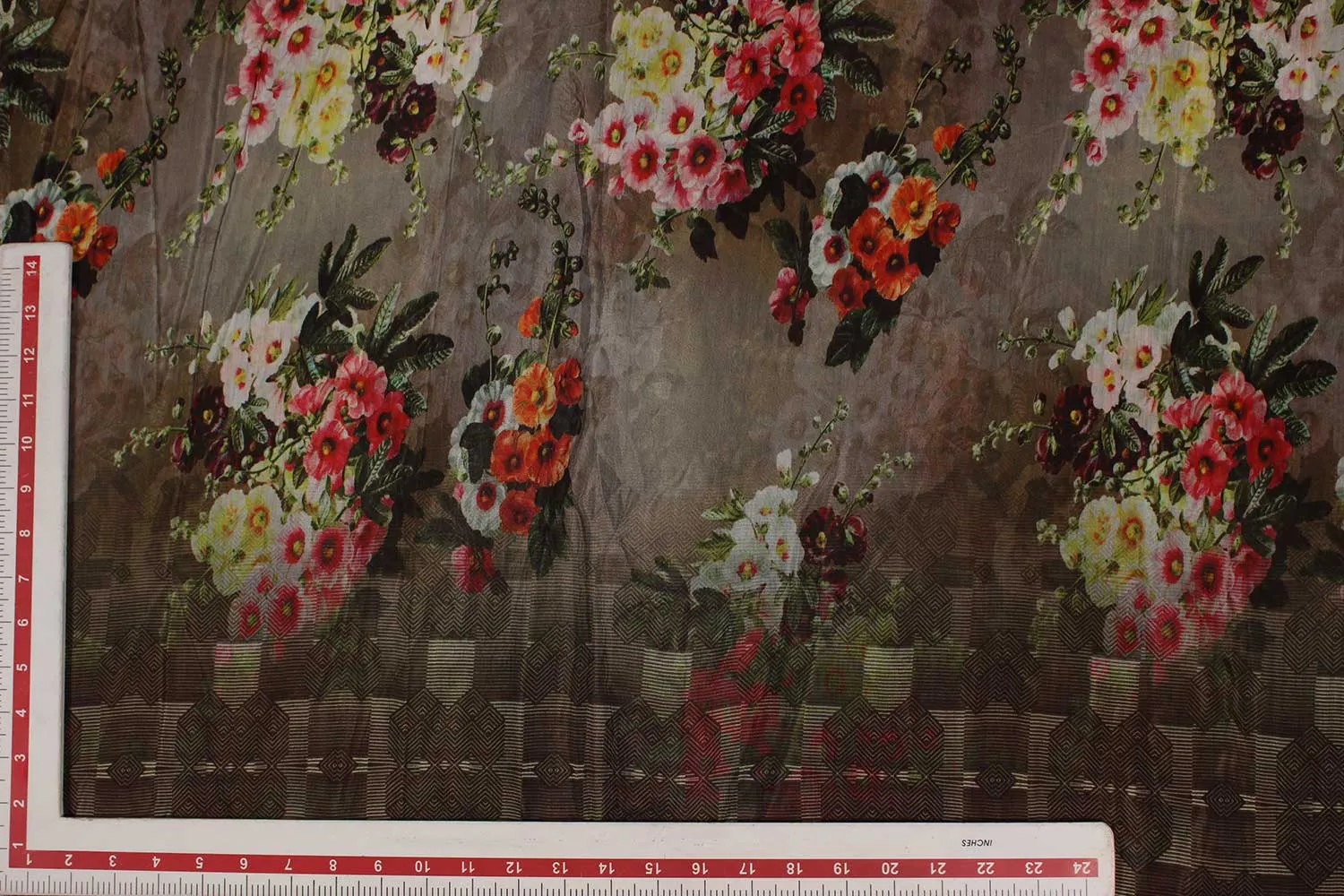 Coffee Brown Floral Pattern Sushi Viscose Cotton Fabric