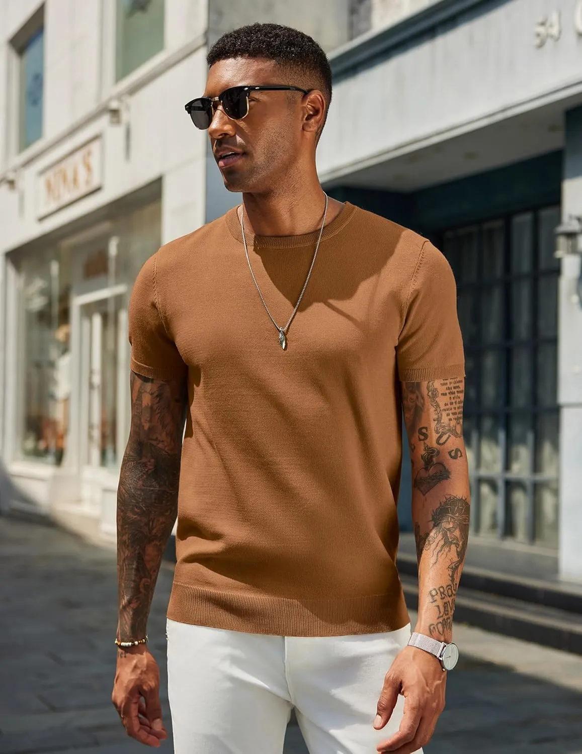 COOFANDY Men's Crewneck Sweater Short Sleeve Knit Pullover Casual Basic Tops Classic Fashion Tees