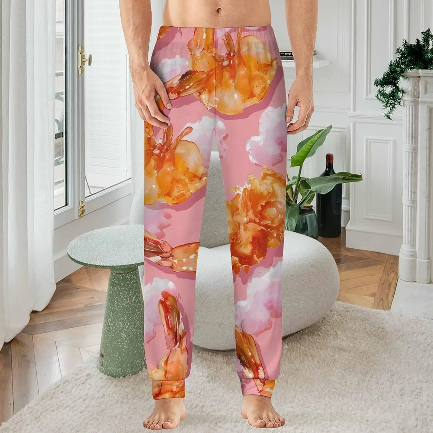 Crispy Hot Shrimps in Tempura Men's Pajama Pants Soft Loungewear Bottoms Lightweight Sleepwear