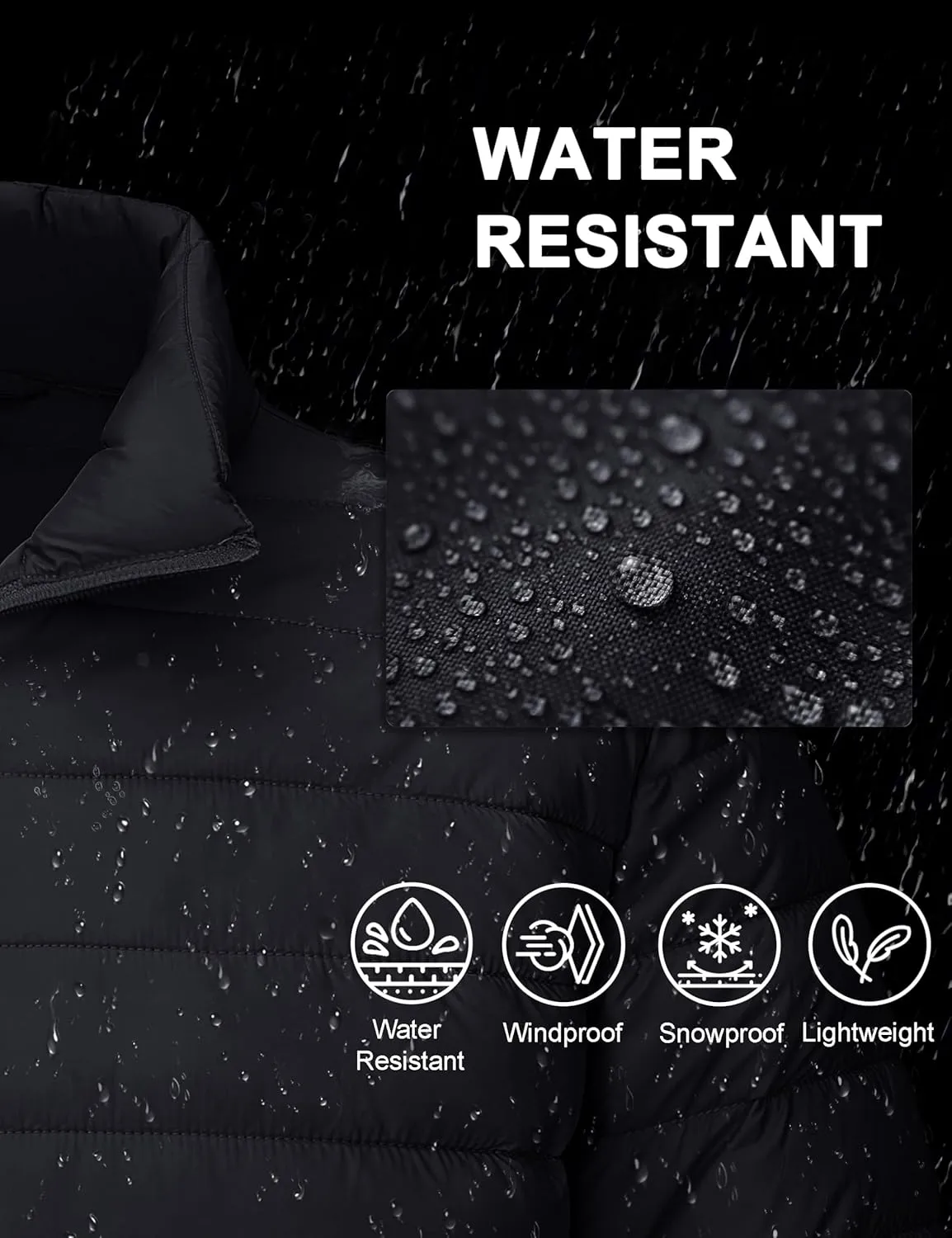 CRYSULLY Men's Puffer Jacket Full Zip Warm Jacket Windproof Water Resist Jackets Winter Insulated Coat