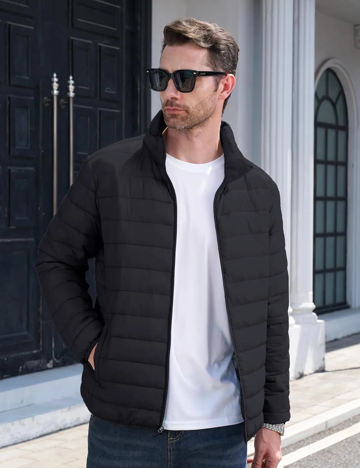 CRYSULLY Men's Puffer Jacket Full Zip Warm Jacket Windproof Water Resist Jackets Winter Insulated Coat