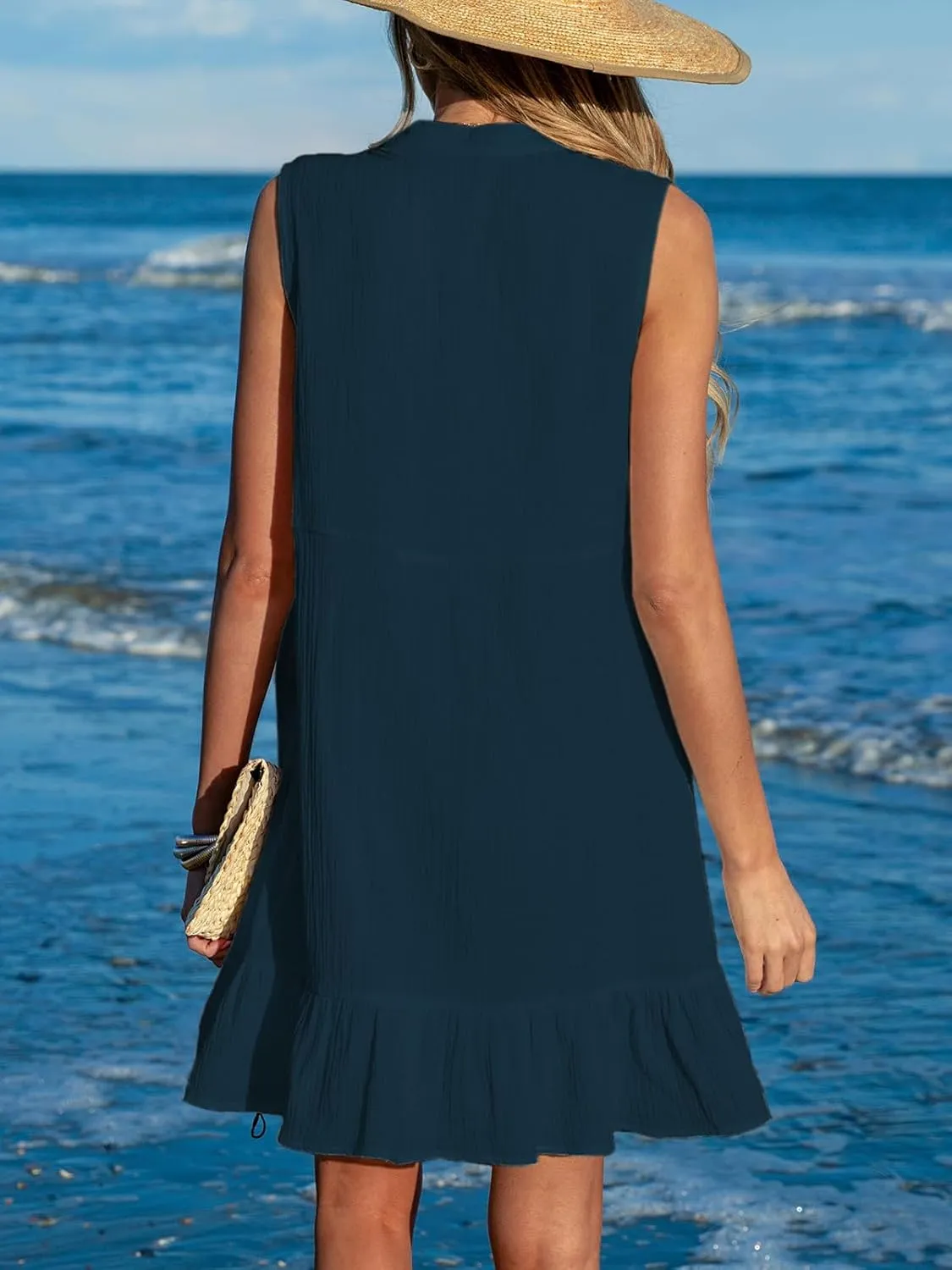 CUPSHE Women Swimsuit Coverup 100% Cotton Ruffle Hem Beach Cover Up Dresses
