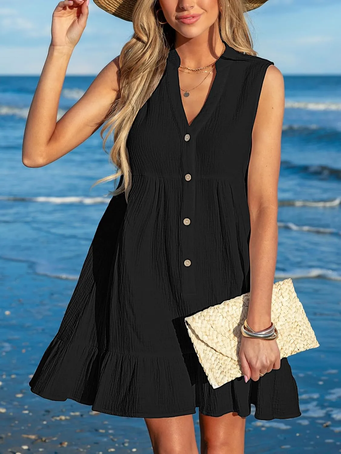 CUPSHE Women Swimsuit Coverup 100% Cotton Ruffle Hem Beach Cover Up Dresses