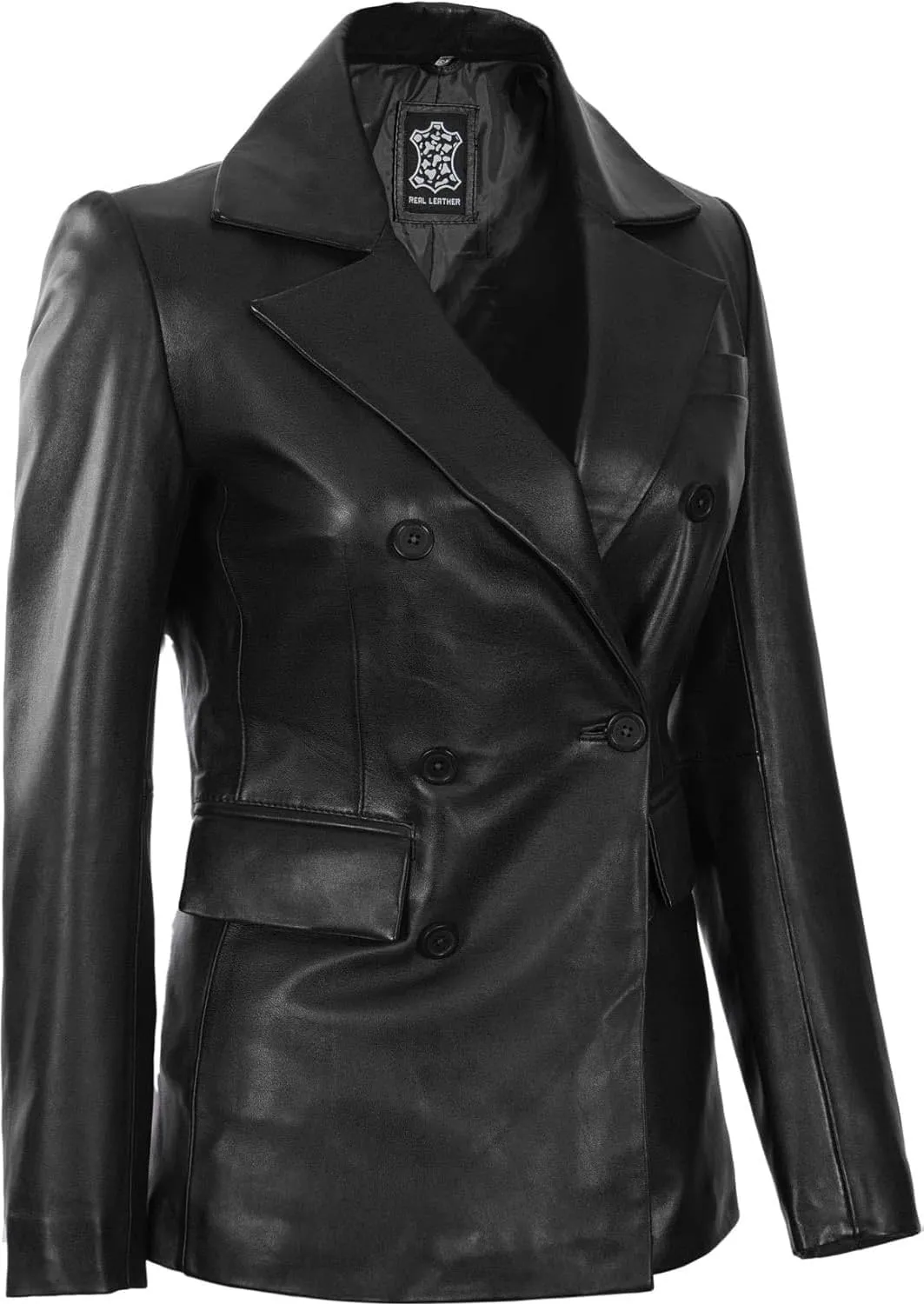 Decrum Leather Blazer Women - Classic Double Breasted Coat Women Elegant Brown and Black Blazer Jacket for Womens