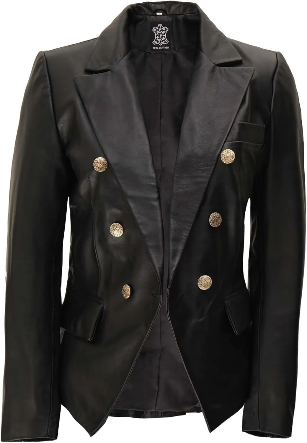 Decrum Leather Blazer Women - Classic Double Breasted Coat Women Elegant Brown and Black Blazer Jacket for Womens