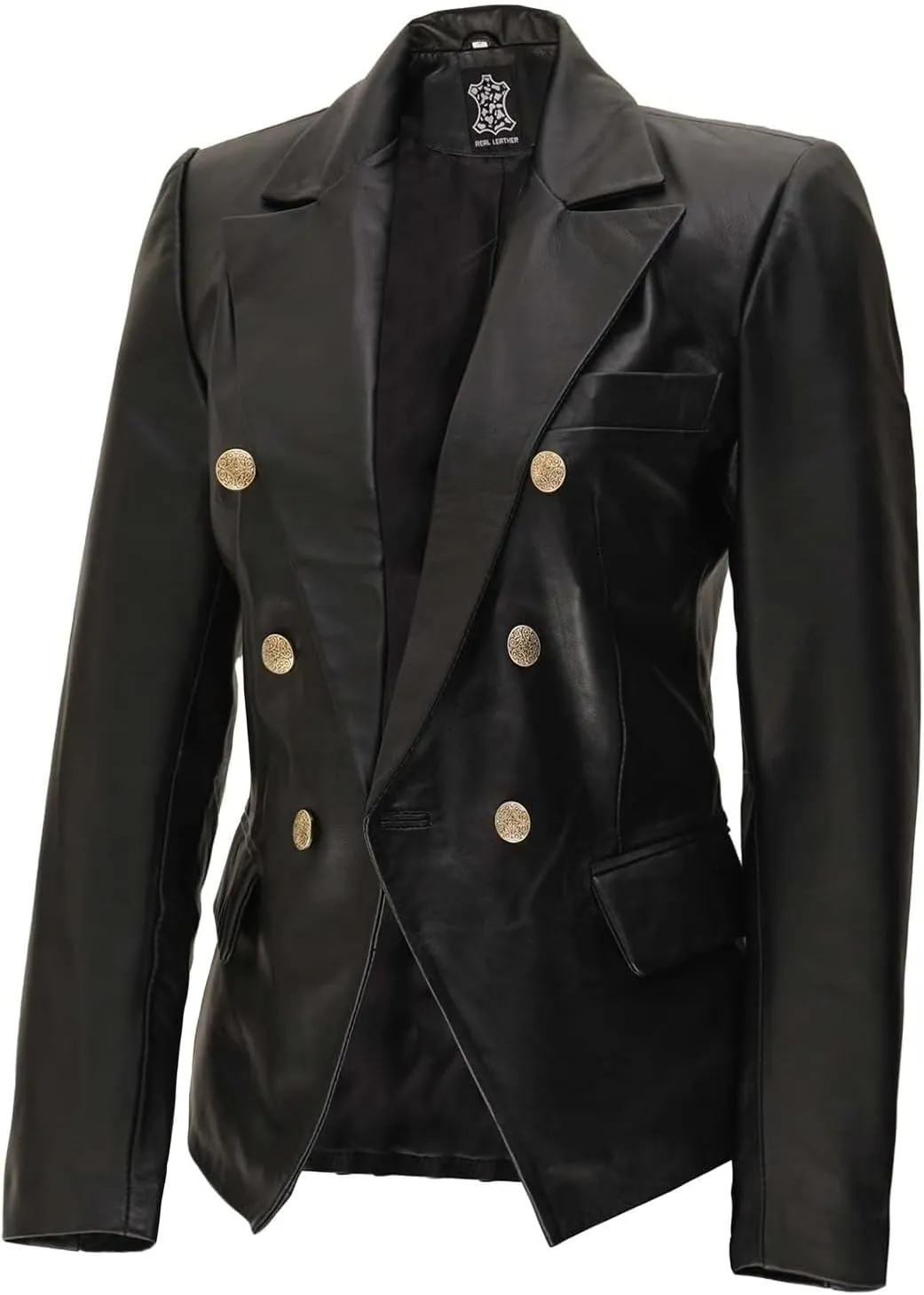 Decrum Leather Blazer Women - Classic Double Breasted Coat Women Elegant Brown and Black Blazer Jacket for Womens