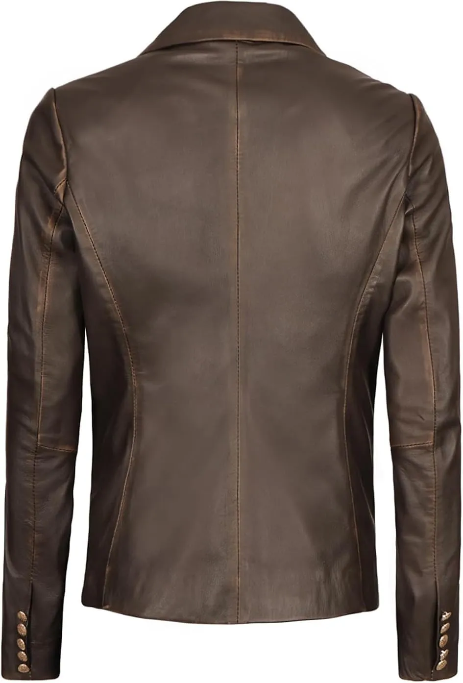 Decrum Leather Blazer Women - Classic Double Breasted Coat Women Elegant Brown and Black Blazer Jacket for Womens