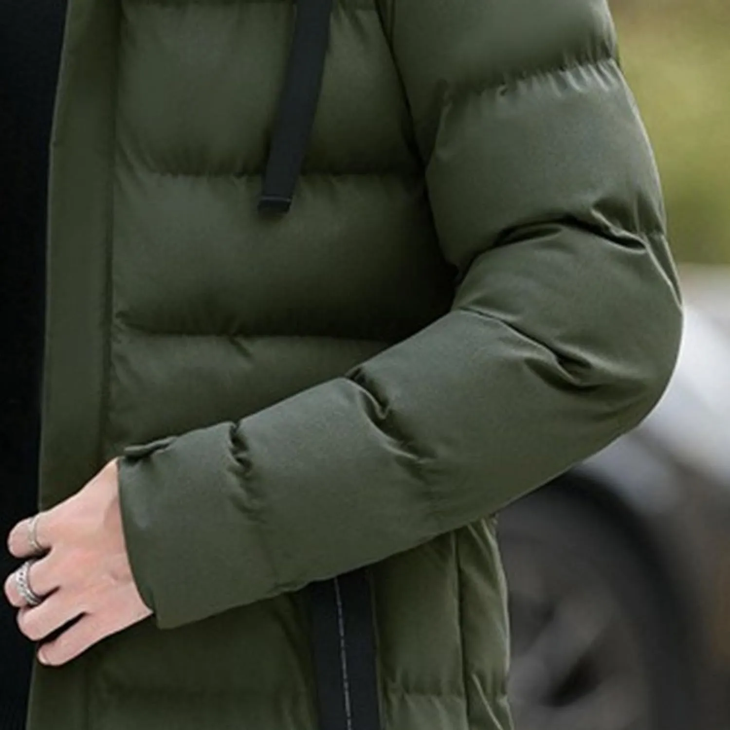 DGHM-JLMY Mens Mid Length Padded Cotton Jacket Hooded Windproof Thicken Puffer Coat Long Down Coats Warm Winter Outerwear