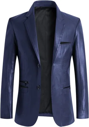 ebossy Mens Classic Notched Lapel Leather Blazer Jacket Genuine Lambskin Slim Trucker Coat