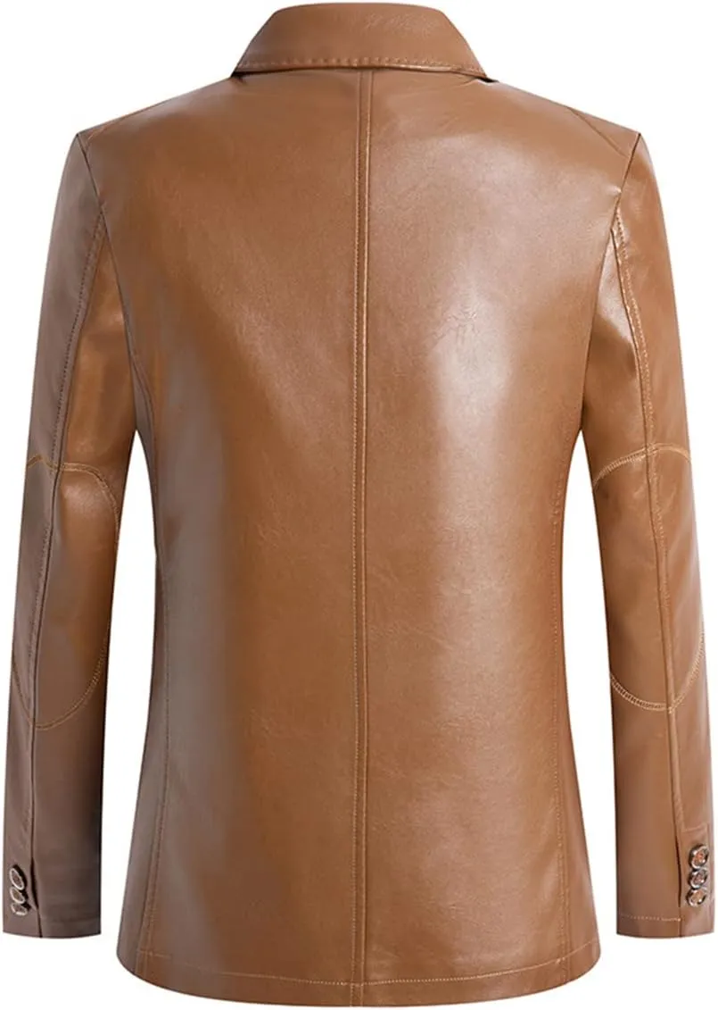 ebossy Mens Classic Notched Lapel Leather Blazer Jacket Genuine Lambskin Slim Trucker Coat