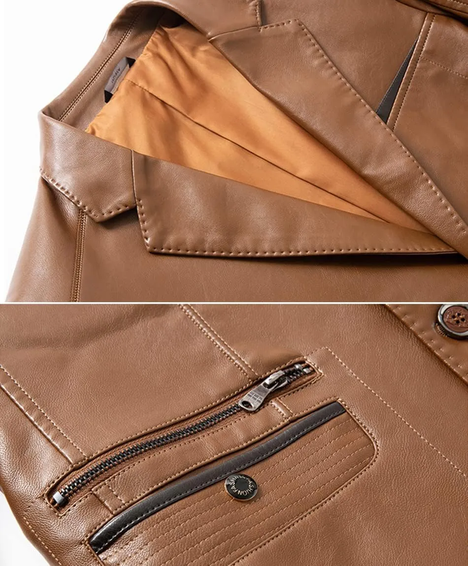ebossy Mens Classic Notched Lapel Leather Blazer Jacket Genuine Lambskin Slim Trucker Coat