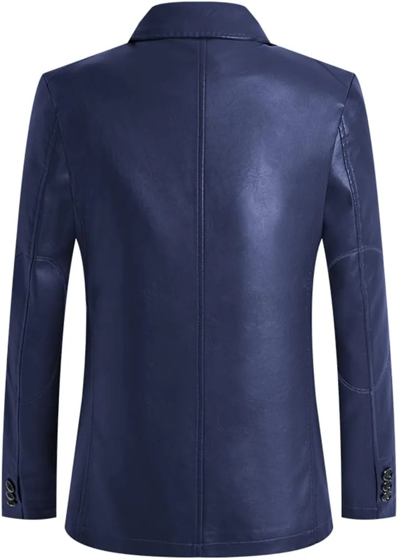 ebossy Mens Classic Notched Lapel Leather Blazer Jacket Genuine Lambskin Slim Trucker Coat