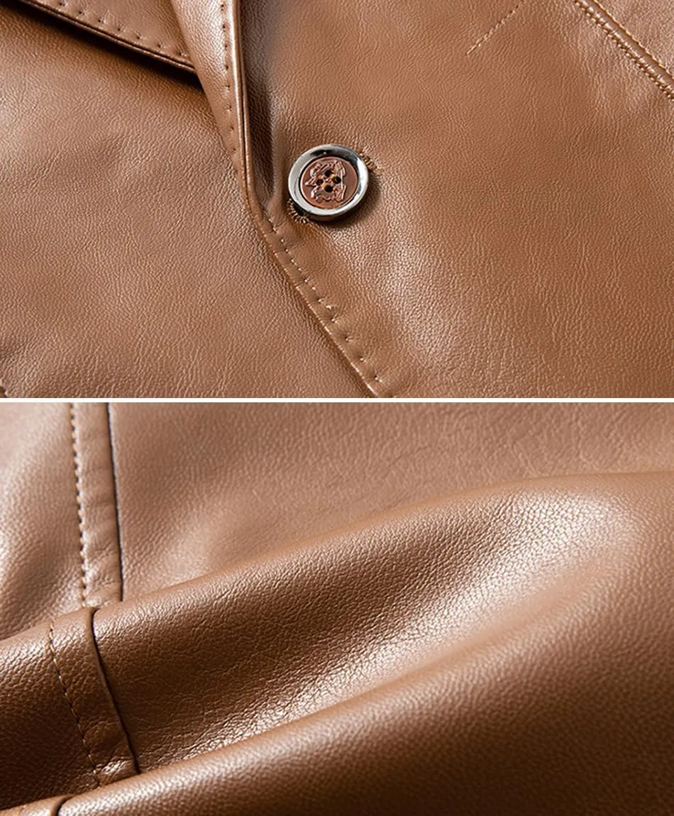 ebossy Mens Classic Notched Lapel Leather Blazer Jacket Genuine Lambskin Slim Trucker Coat