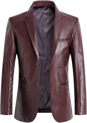 ebossy Mens Classic Notched Lapel Leather Blazer Jacket Genuine Lambskin Slim Trucker Coat