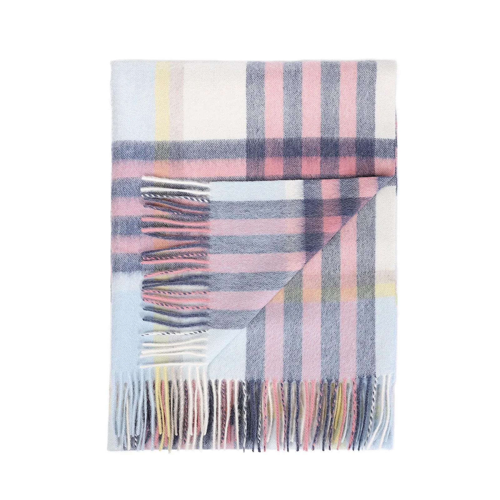 Edinburgh Lambswool Stole Chequer Tartan - Pastel Pink