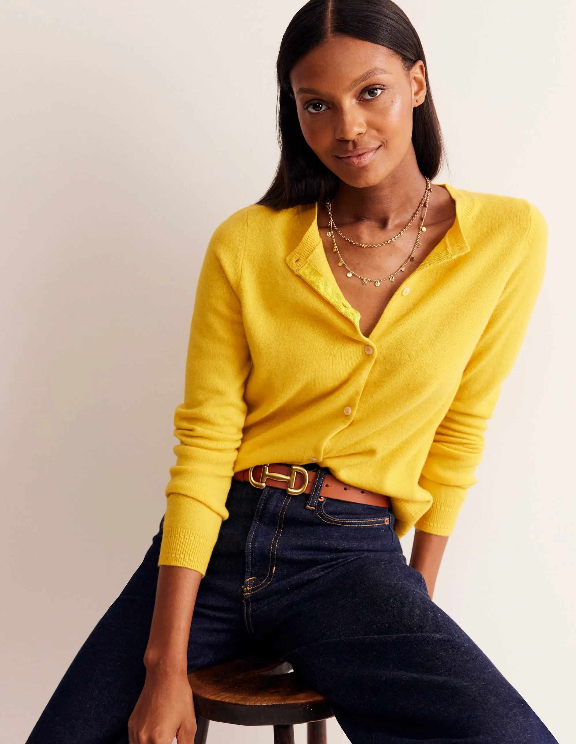Eva Cashmere Crew Cardigan-Passion Fruit