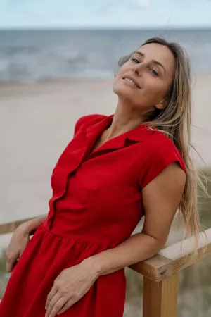Fitted Linen Dress CINDERELLA In Red
