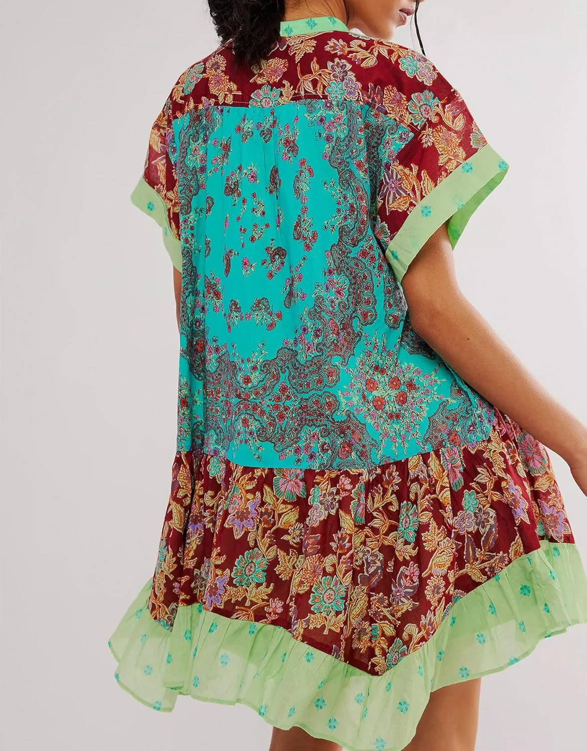 Floral Boho Dresses for Women Casual V Neck Babydoll Dress Summer Swing Ruffle Mini Sundress