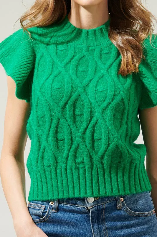 Flutter Sleeve Cable knit sweater