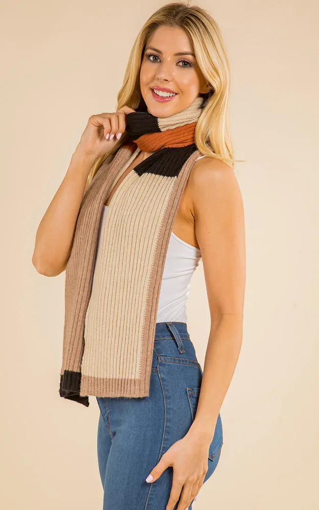GAO4215 Cable Knit Color Block Oblong Scarf