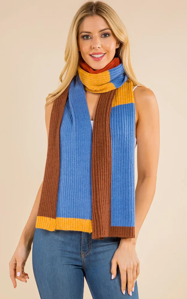 GAO4215 Cable Knit Color Block Oblong Scarf