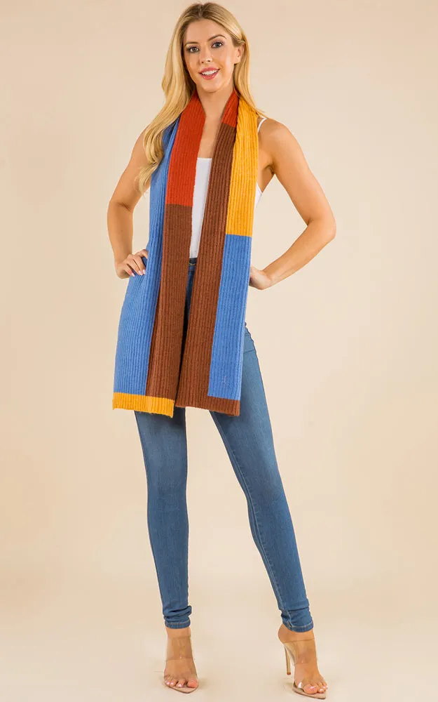 GAO4215 Cable Knit Color Block Oblong Scarf