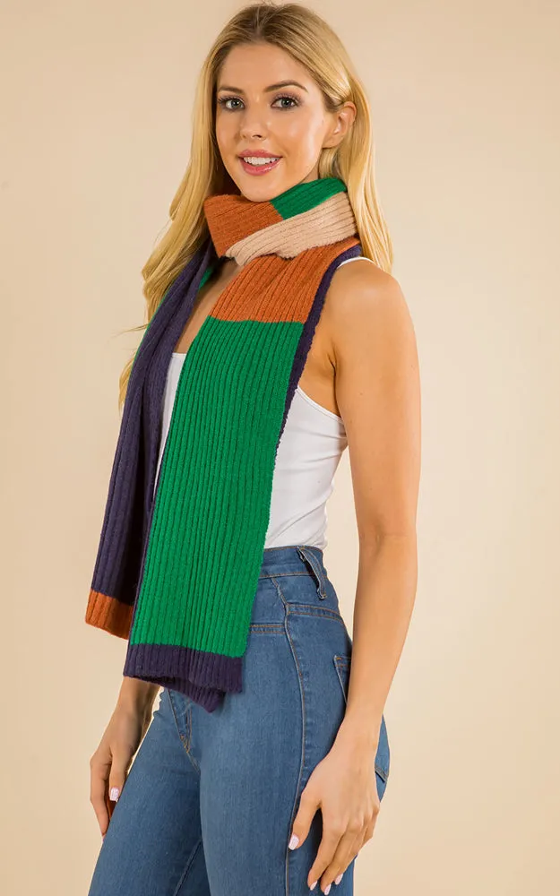 GAO4215 Cable Knit Color Block Oblong Scarf