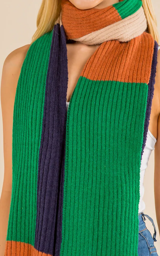 GAO4215 Cable Knit Color Block Oblong Scarf
