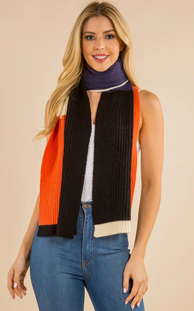 GAO4215 Cable Knit Color Block Oblong Scarf