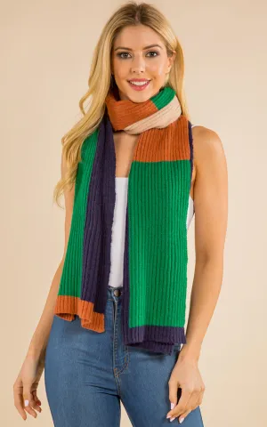 GAO4215 Cable Knit Color Block Oblong Scarf