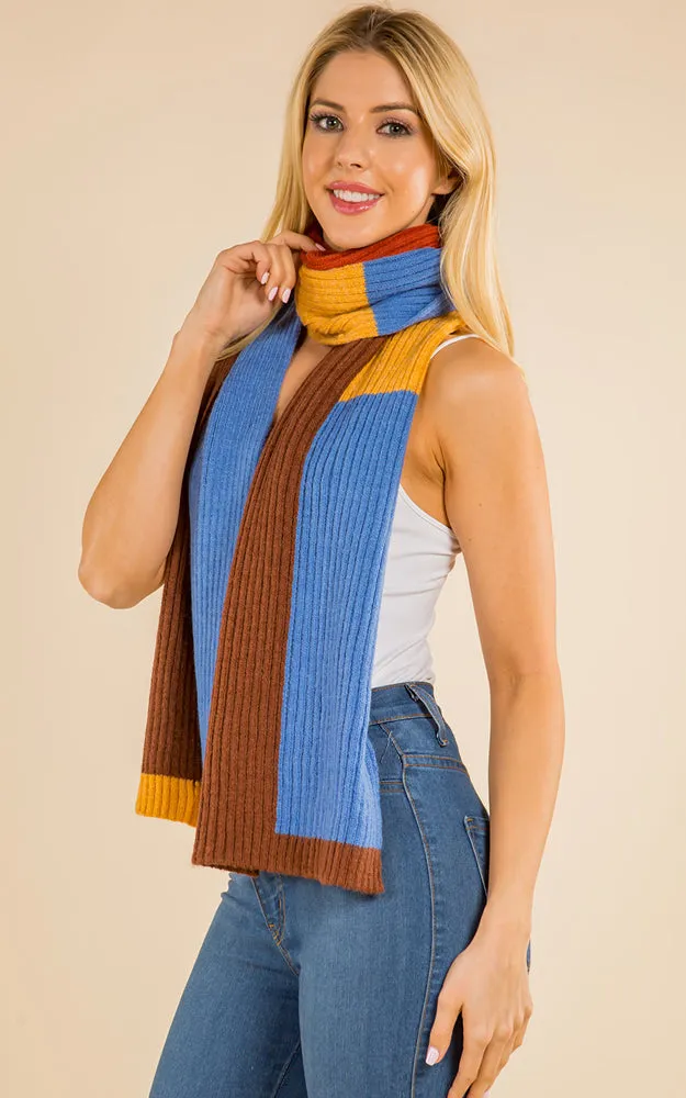 GAO4215 Cable Knit Color Block Oblong Scarf