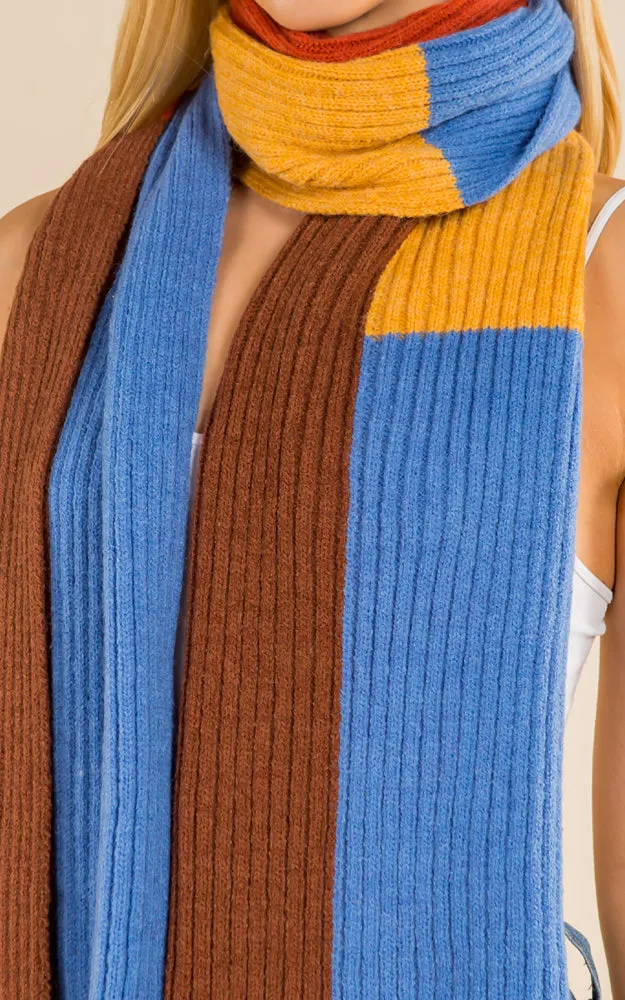 GAO4215 Cable Knit Color Block Oblong Scarf