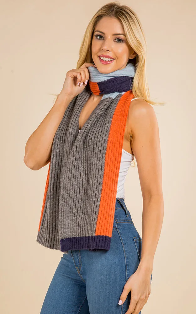 GAO4215 Cable Knit Color Block Oblong Scarf