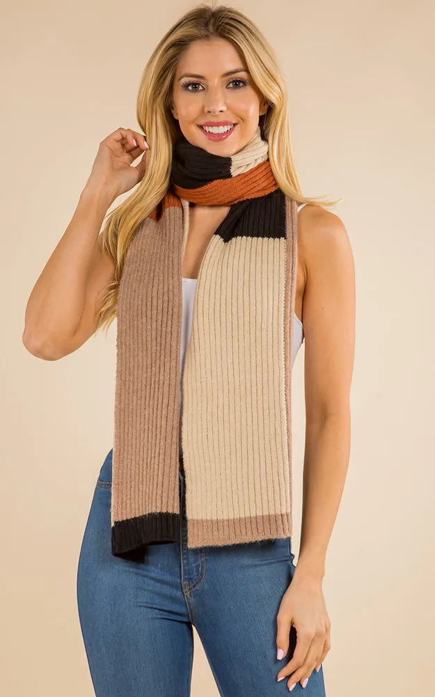 GAO4215 Cable Knit Color Block Oblong Scarf