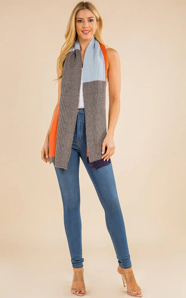 GAO4215 Cable Knit Color Block Oblong Scarf